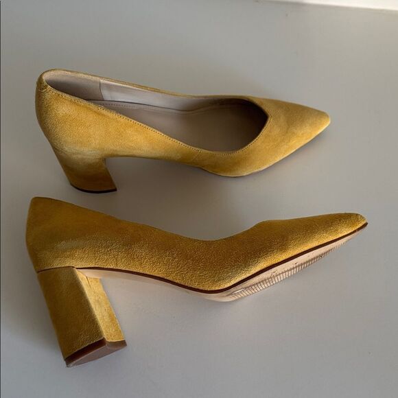 Marc Fisher CAITLIN Yellow Leather Suede Block Heel Pumps Pointed Toe Size 6.5M - Picture 12 of 12